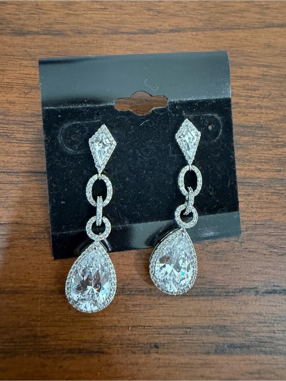 Silver Teardrop Cubic Zirconia Drop Earrings - Sparkling Bridal Jewelry
